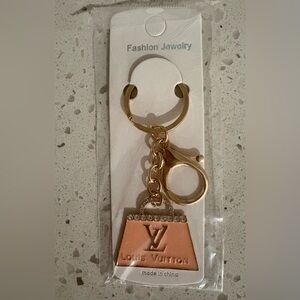 Louis Vuitton Pink and Gold Logo Charm Key Holder